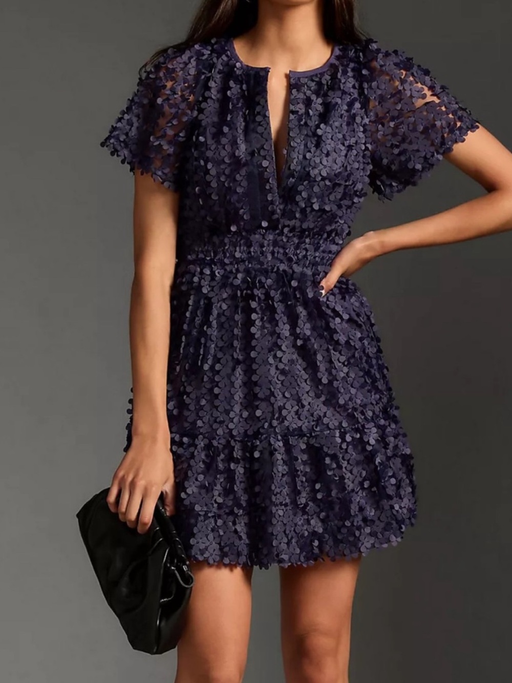 Anthropologie Somerset Navy Floral Appliqué Mini Dress XS NWT